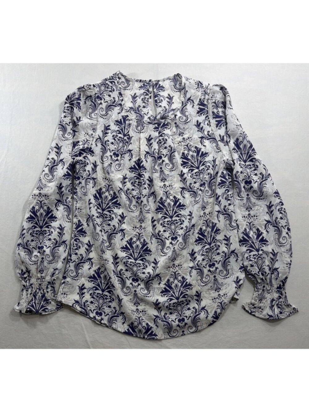 Womens XS Purple/White Funlingo Paisley Floral Pattern Long Sleeve Blouse